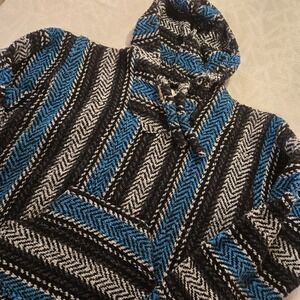 Earth Ragz Baja Hoodie Men's Sz Large Poncho Pullover‎ Surfer Mexican Sweatshirt